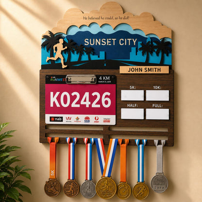 Sunset City Running Medal Hanger – Evening Skyline Race Bib Display