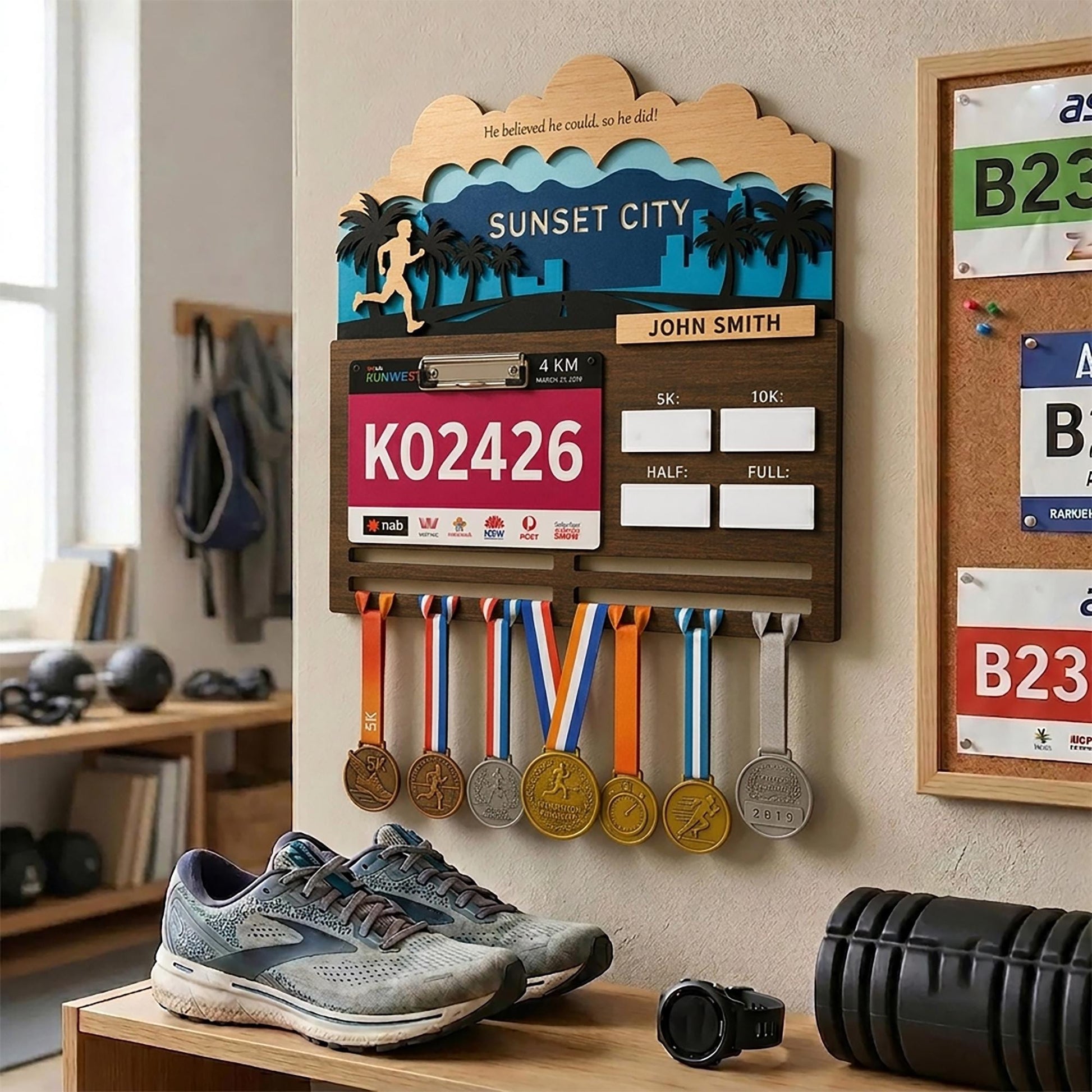 Sunset City Running Medal Hanger – Evening Skyline Race Bib Display