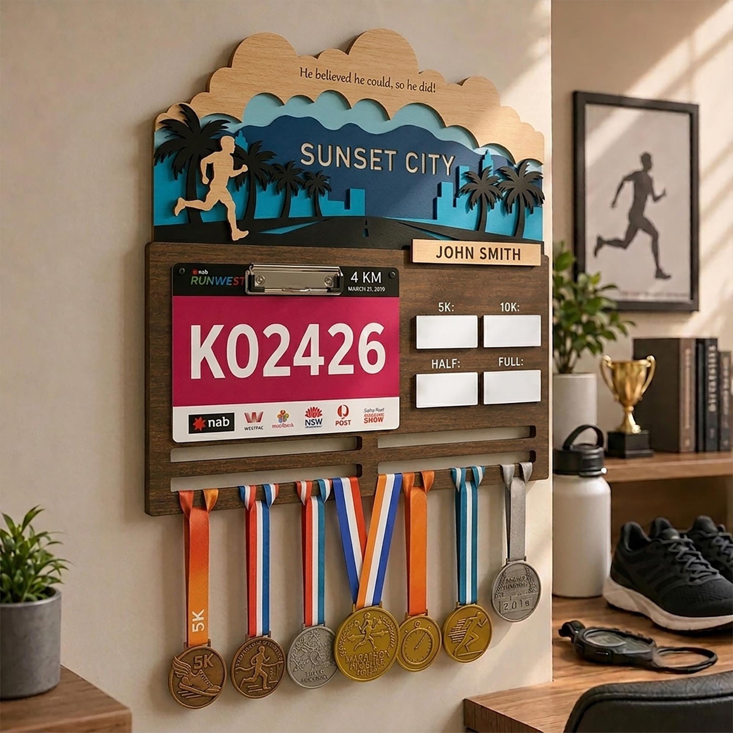 Sunset City Running Medal Hanger – Evening Skyline Race Bib Display