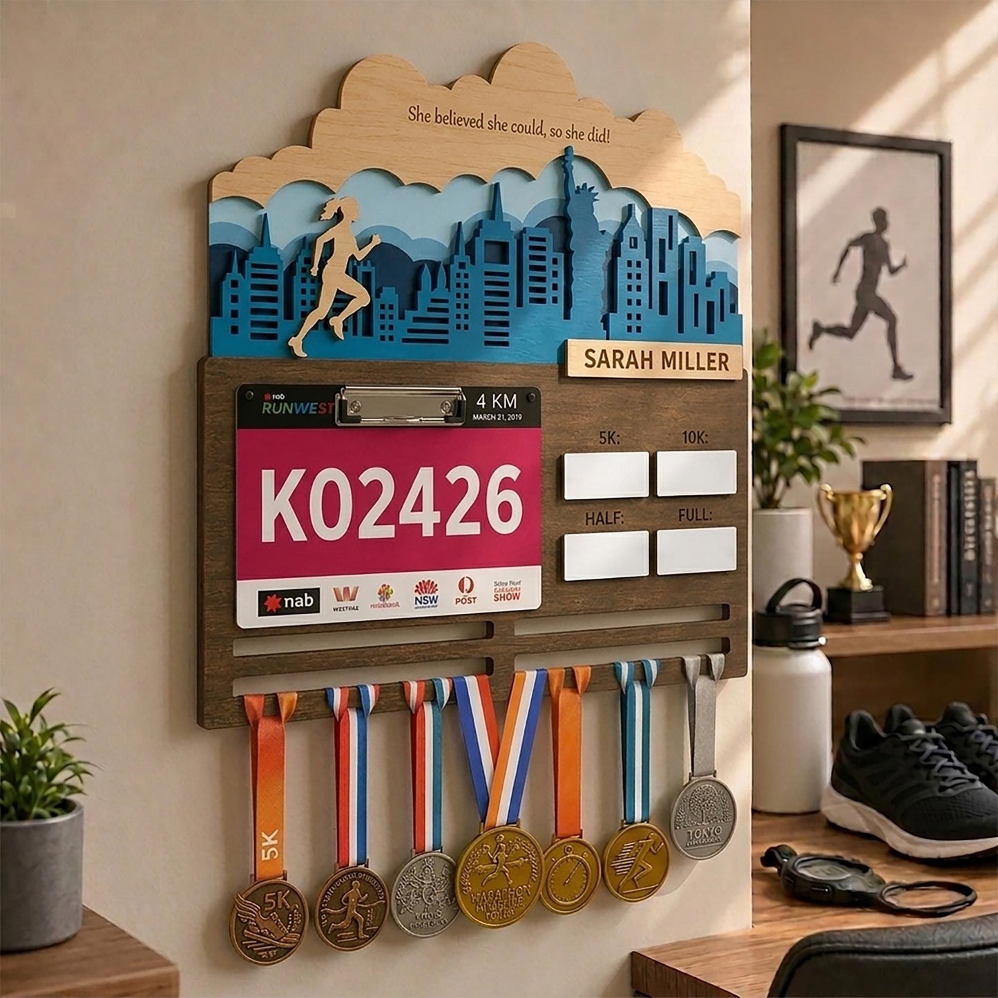 City Skyline Running Medal Hanger – Custom Runner Medal Holder & Race Bib Display