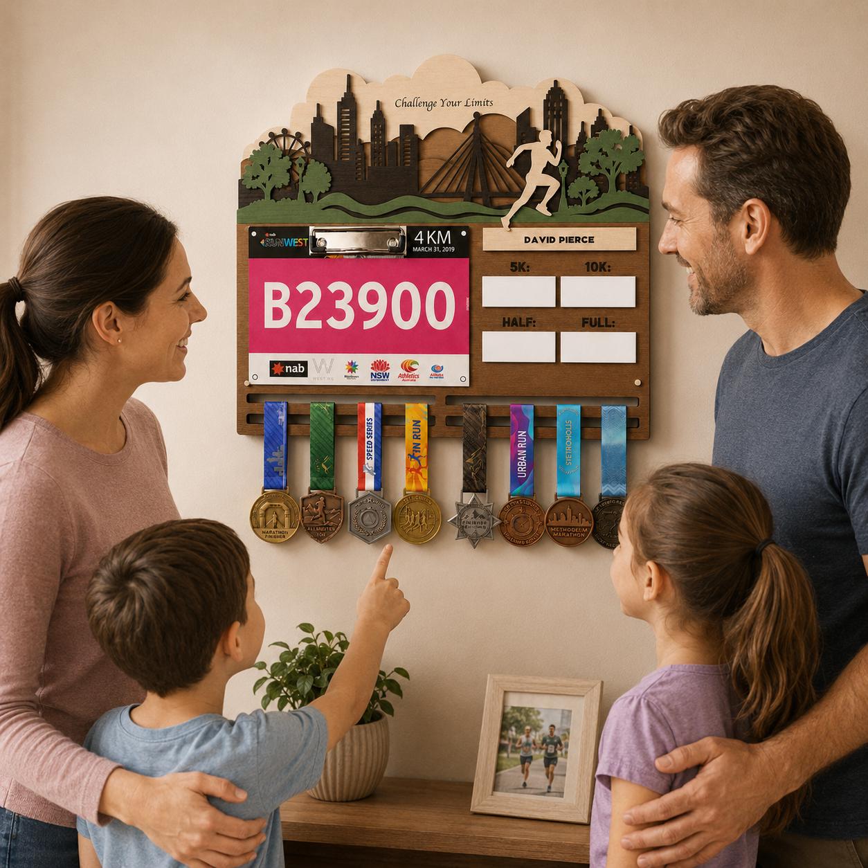 Running Medal Hanger for Him – Race Bib Display & PR Tracker
