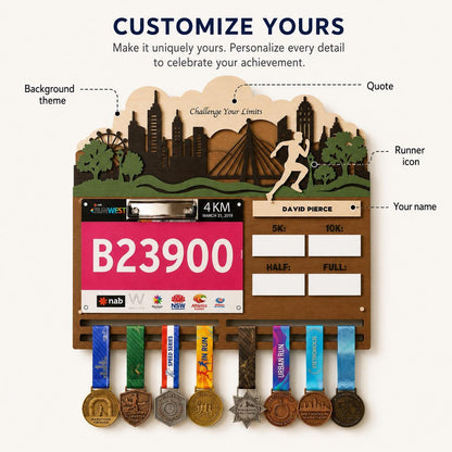 Running Medal Hanger for Him – Race Bib Display & PR Tracker
