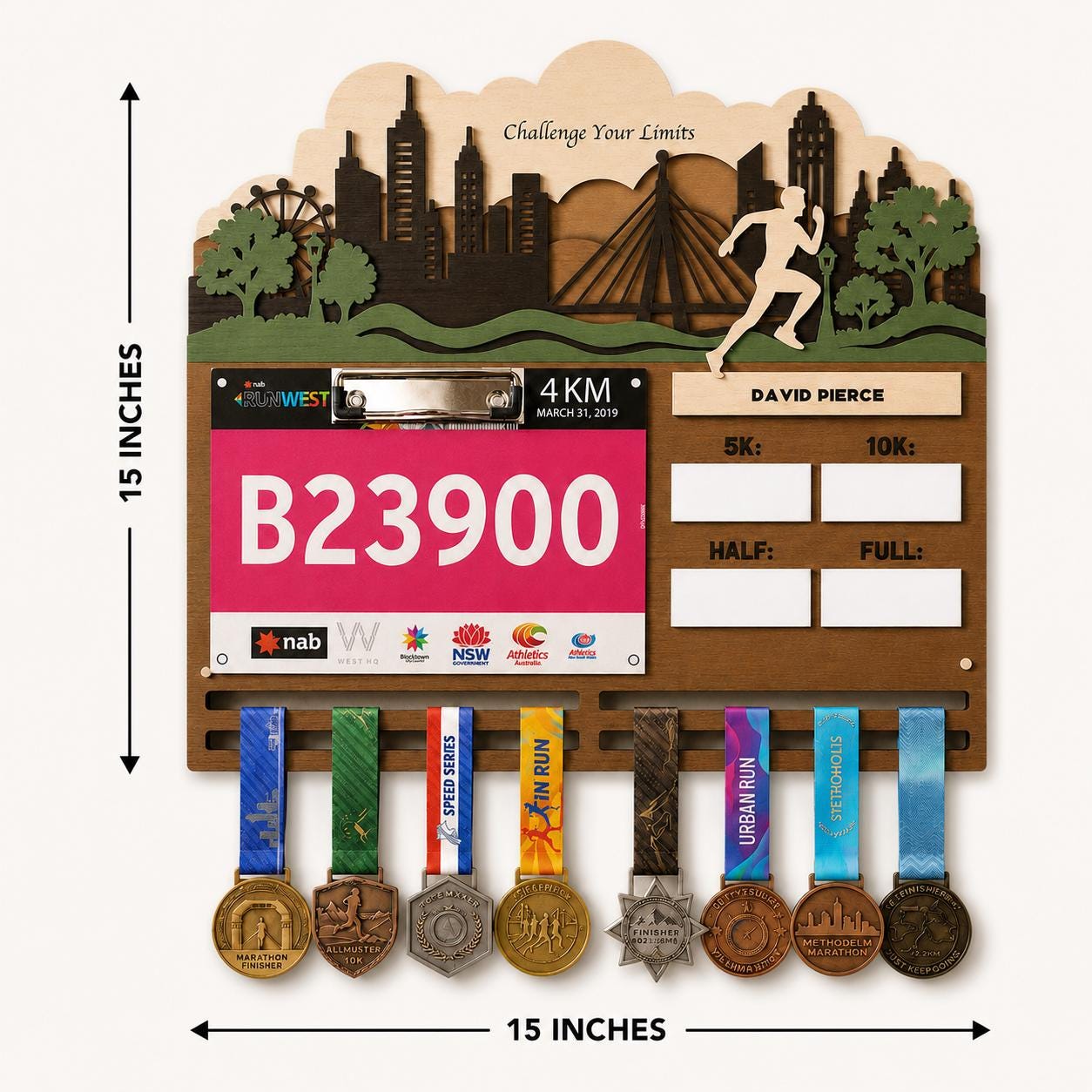 Running Medal Hanger for Him – Race Bib Display & PR Tracker