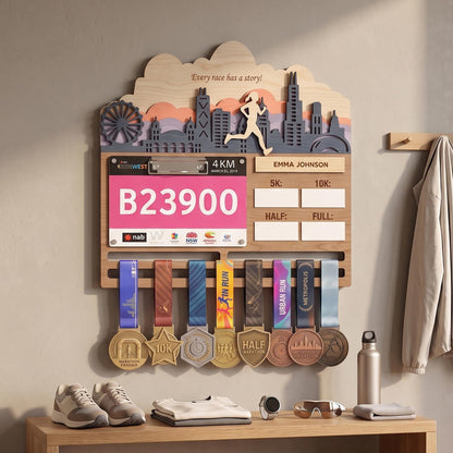 Philly Runner Medal Hanger – City Skyline Race Bib Display & PR Tracker