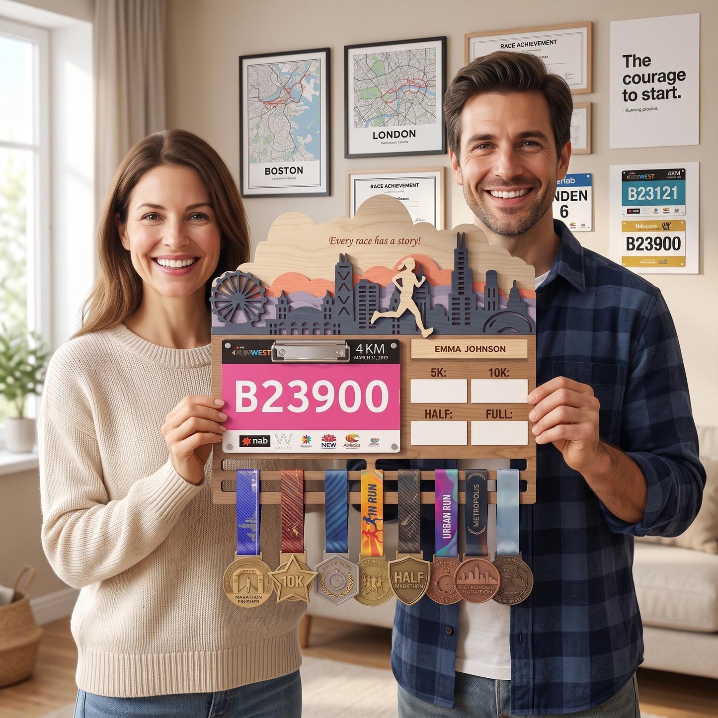 Philly Runner Medal Hanger – City Skyline Race Bib Display & PR Tracker
