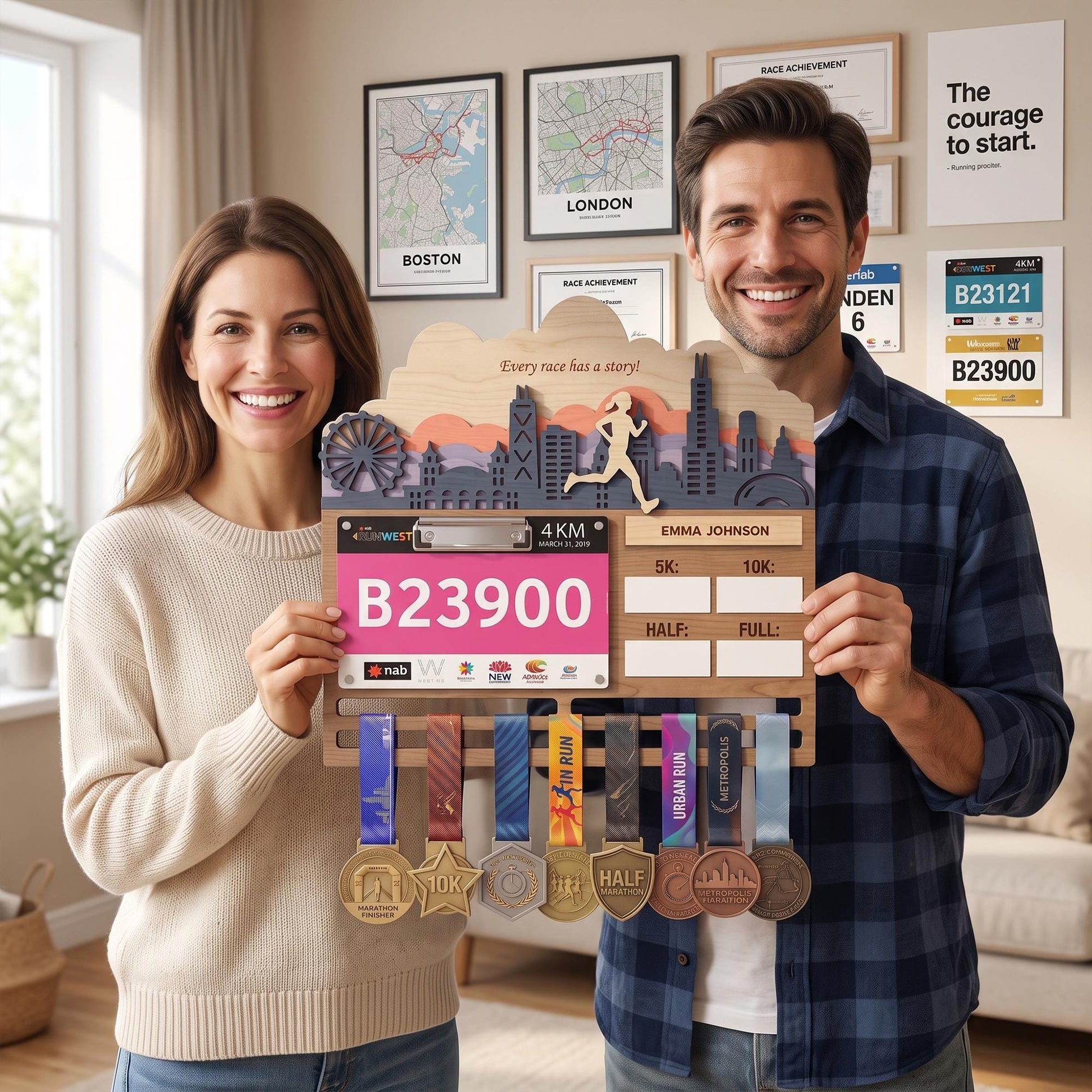 Philly Runner Medal Hanger – City Skyline Race Bib Display & PR Tracker