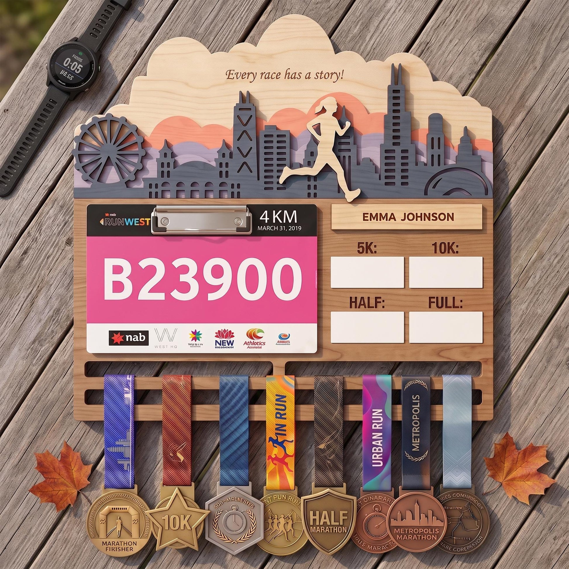 Philly Runner Medal Hanger – City Skyline Race Bib Display & PR Tracker