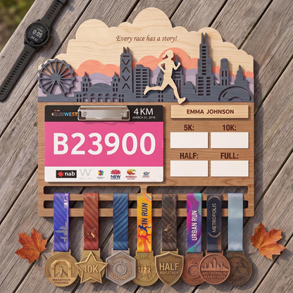 Philly Runner Medal Hanger – City Skyline Race Bib Display & PR Tracker
