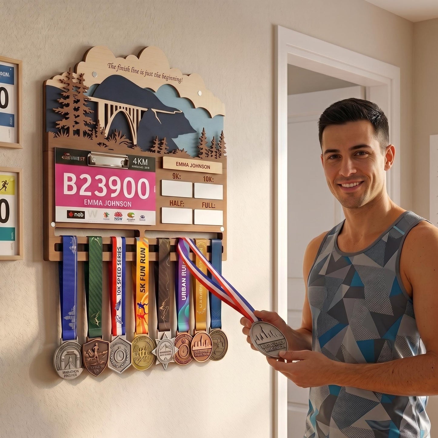 Coastal Bridge Running Medal Hanger – Bay Bridge Race Bib Display & PR Tracker
