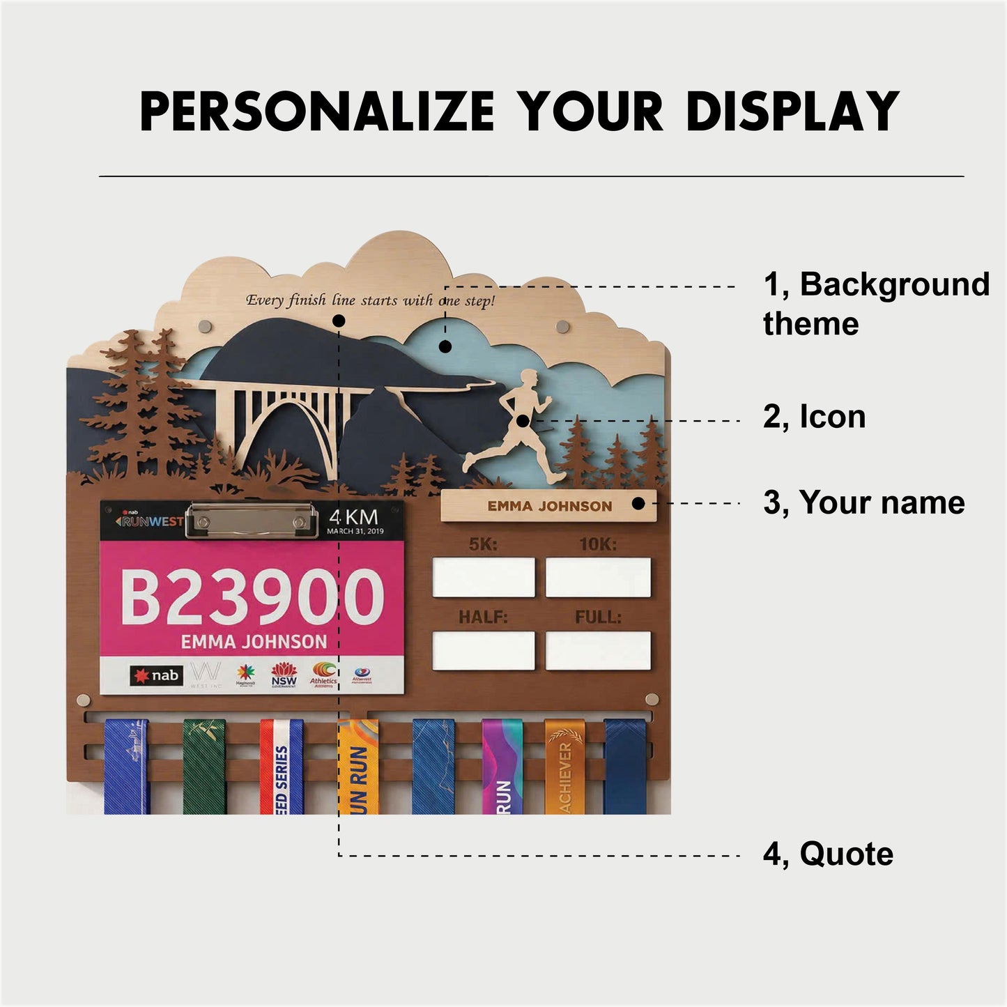 Coastal Bridge Running Medal Hanger – Bay Bridge Race Bib Display & PR Tracker