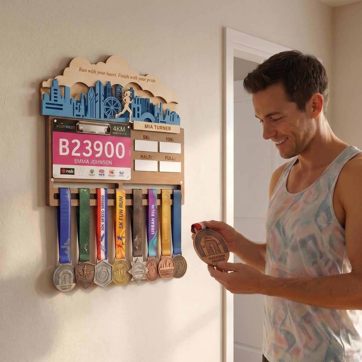 Chicago Runner Medal Hanger – Skyline Race Bib Display & PR Tracker