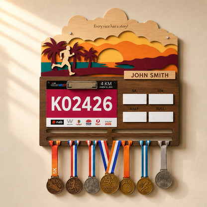 Beach Sunset Running Medal Hanger – Ocean Race Bib Display & PR Tracker
