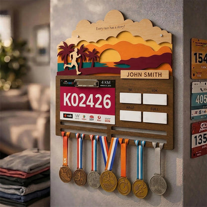 Beach Sunset Running Medal Hanger – Ocean Race Bib Display & PR Tracker