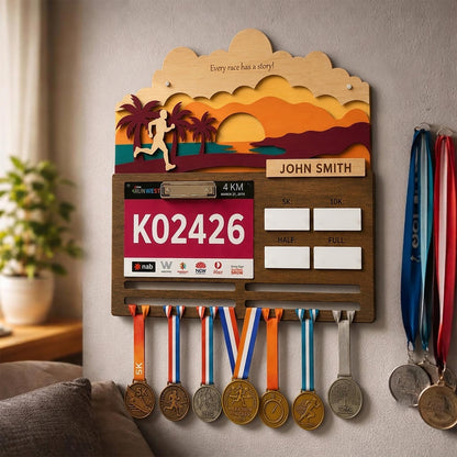 Beach Sunset Running Medal Hanger – Ocean Race Bib Display & PR Tracker