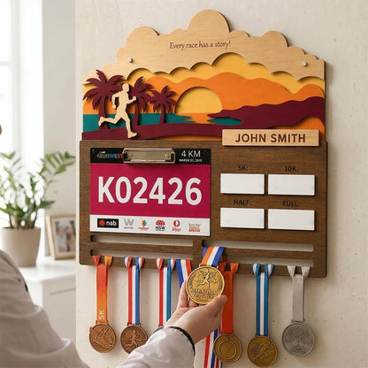 Beach Sunset Running Medal Hanger – Ocean Race Bib Display & PR Tracker