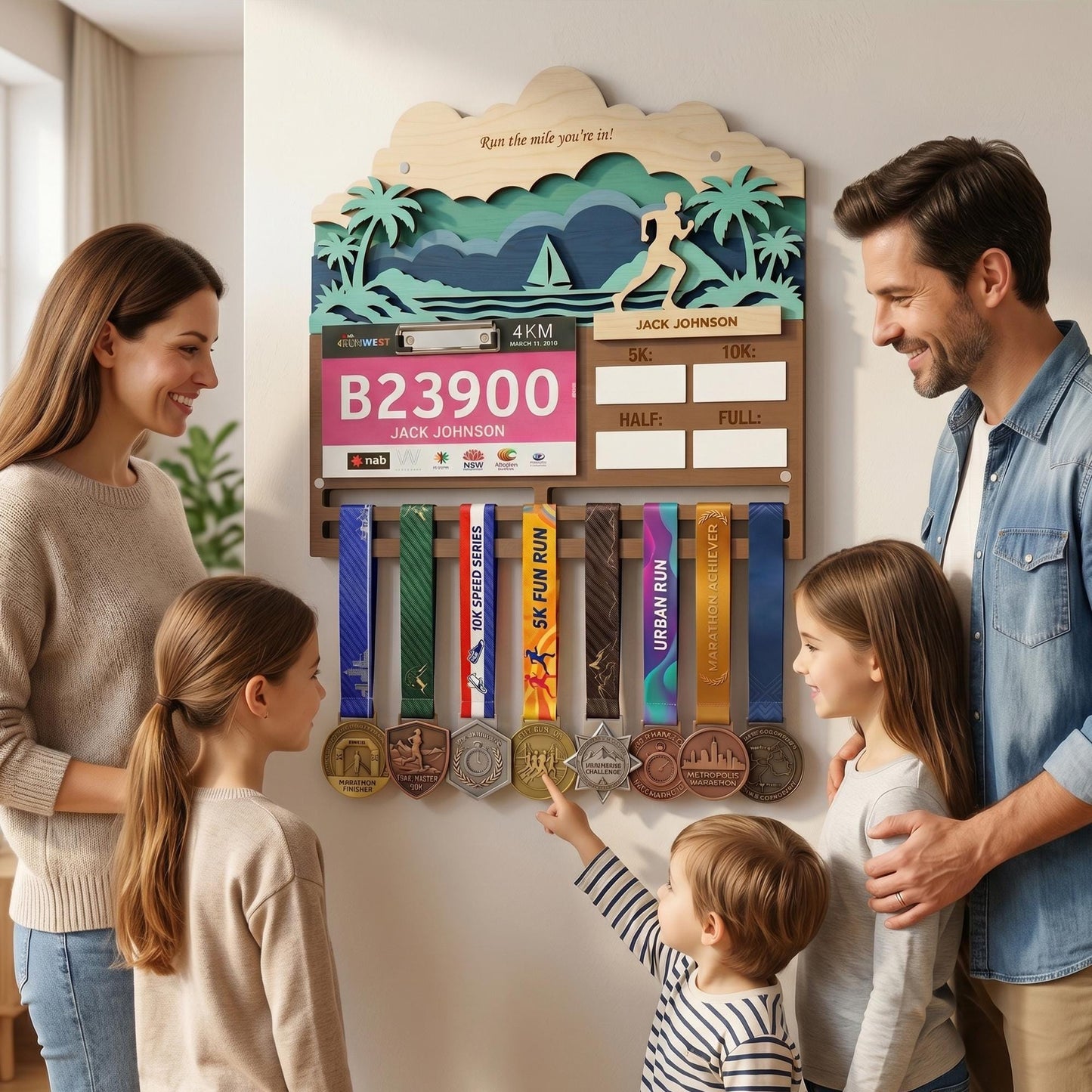 Coastal Running Medal Holder with Race Bib Display – Beach Marathon Medal Hanger