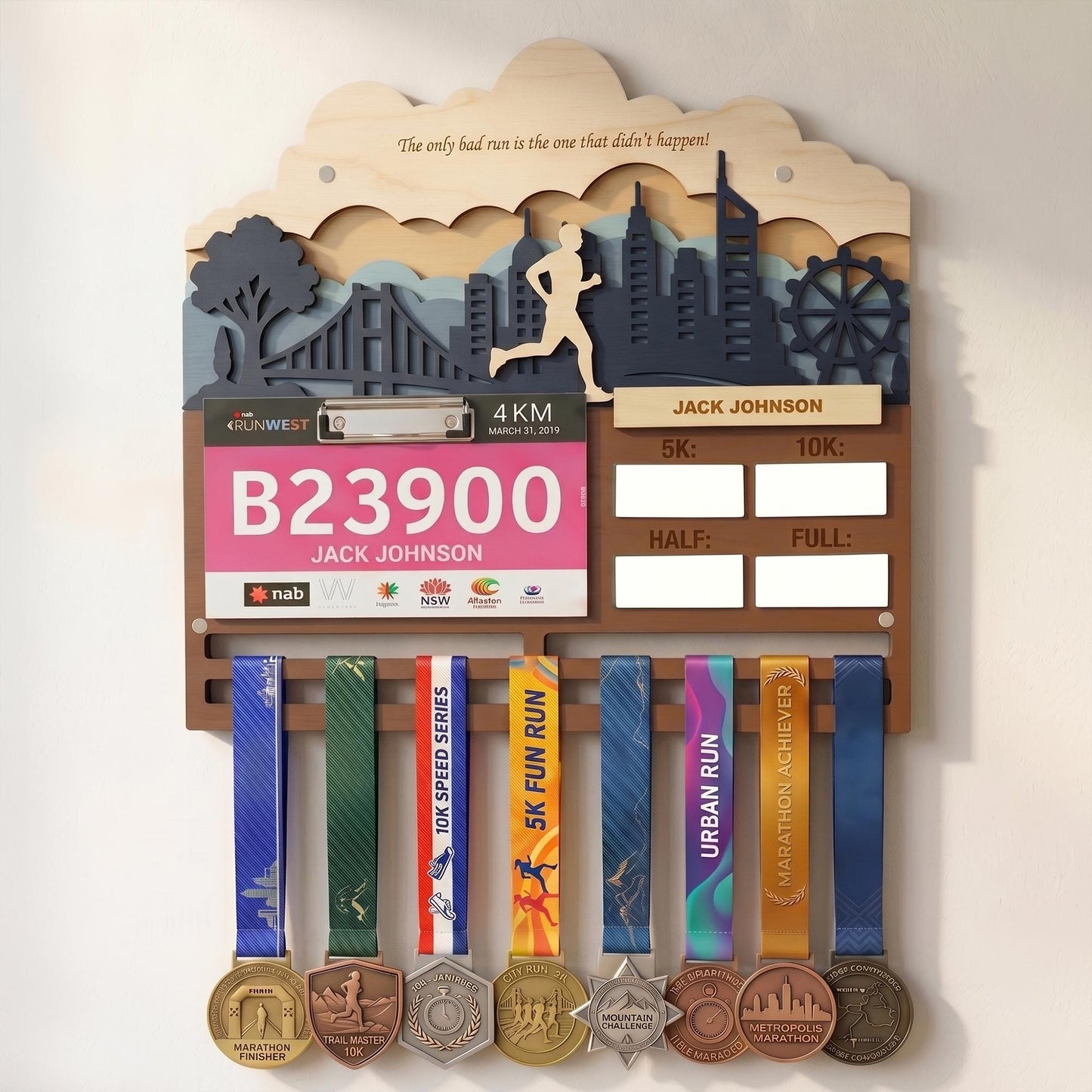 Running Medal Holder with Race Bib Display – Personalized City Marathon Medal Hanger