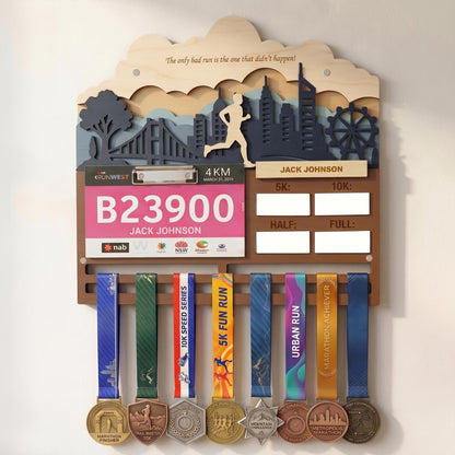 Running Medal Holder with Race Bib Display – Personalized City Marathon Medal Hanger