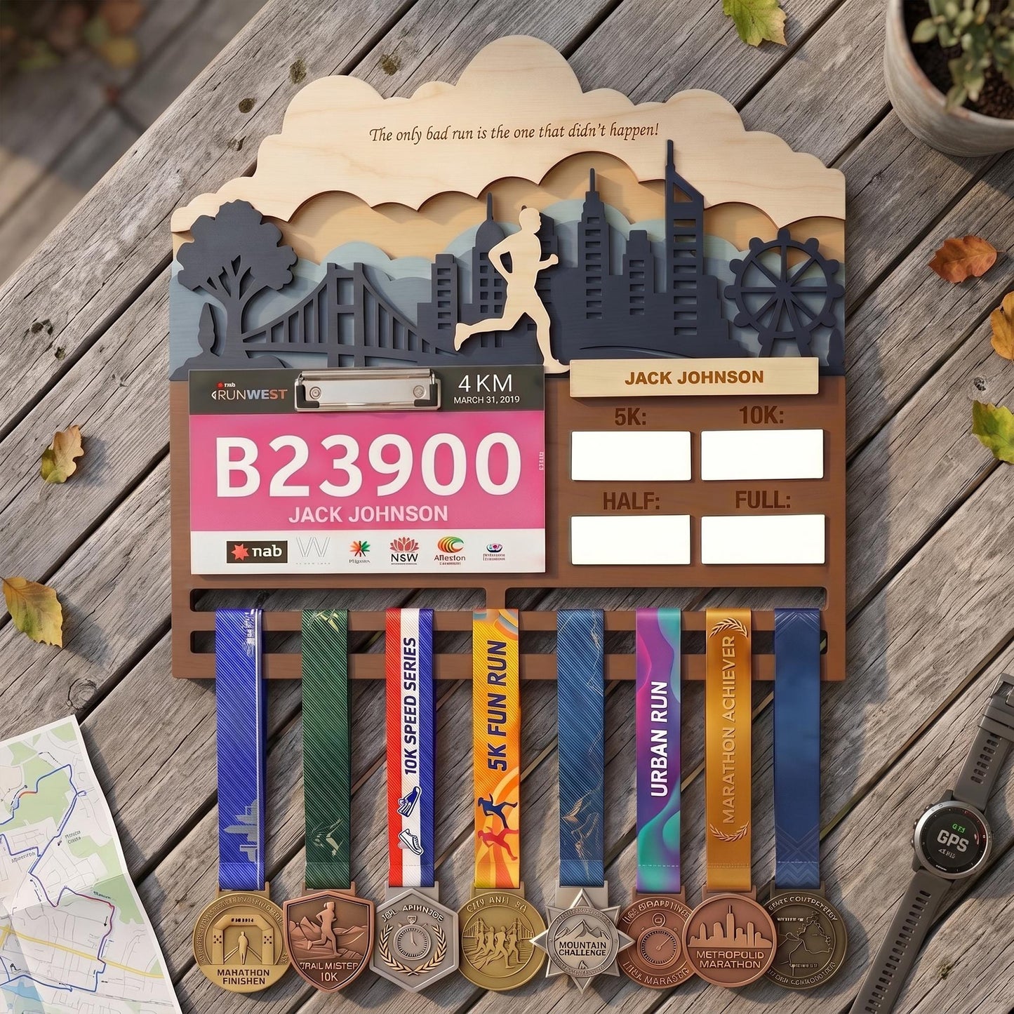 Running Medal Holder with Race Bib Display – Personalized City Marathon Medal Hanger
