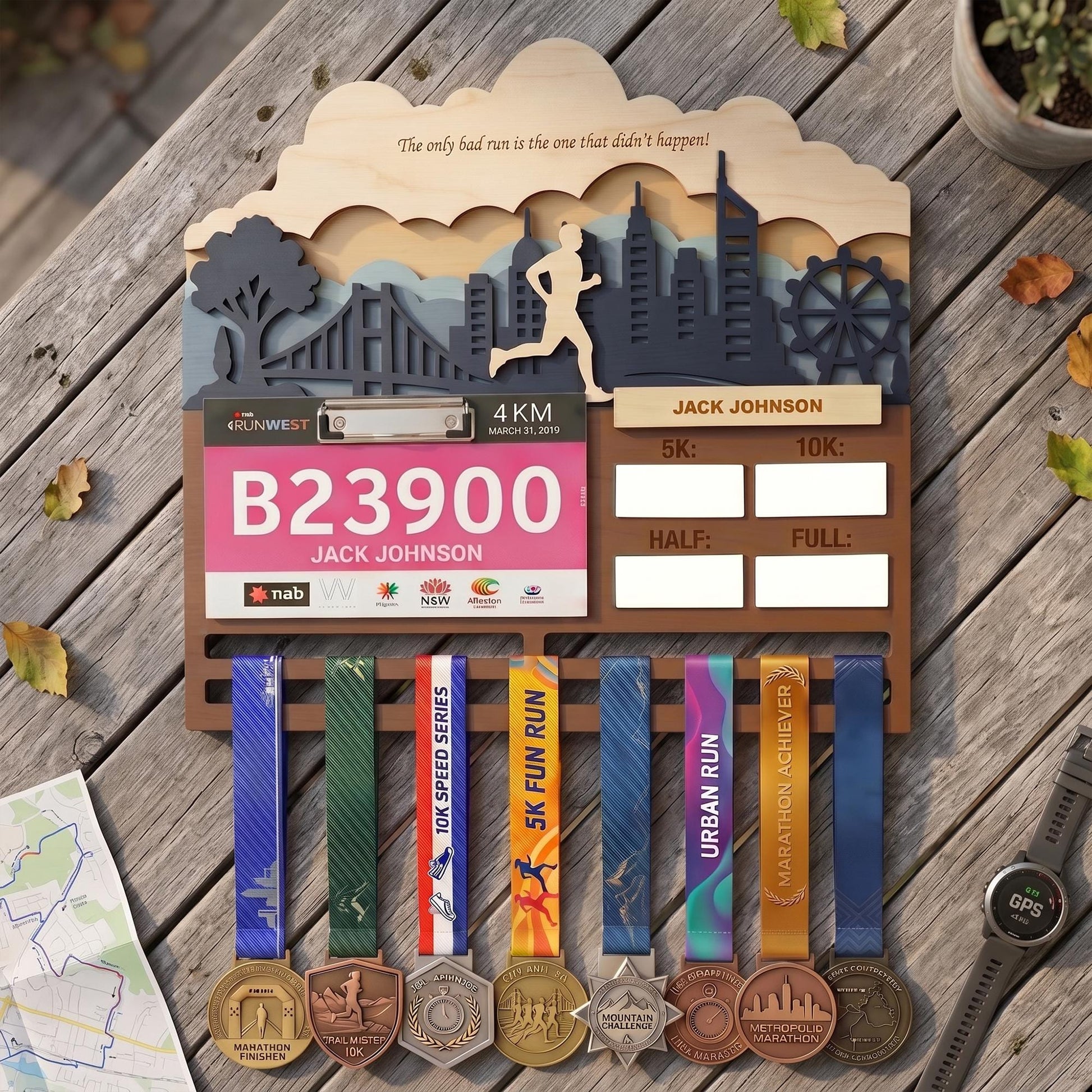 Running Medal Holder with Race Bib Display – Personalized City Marathon Medal Hanger
