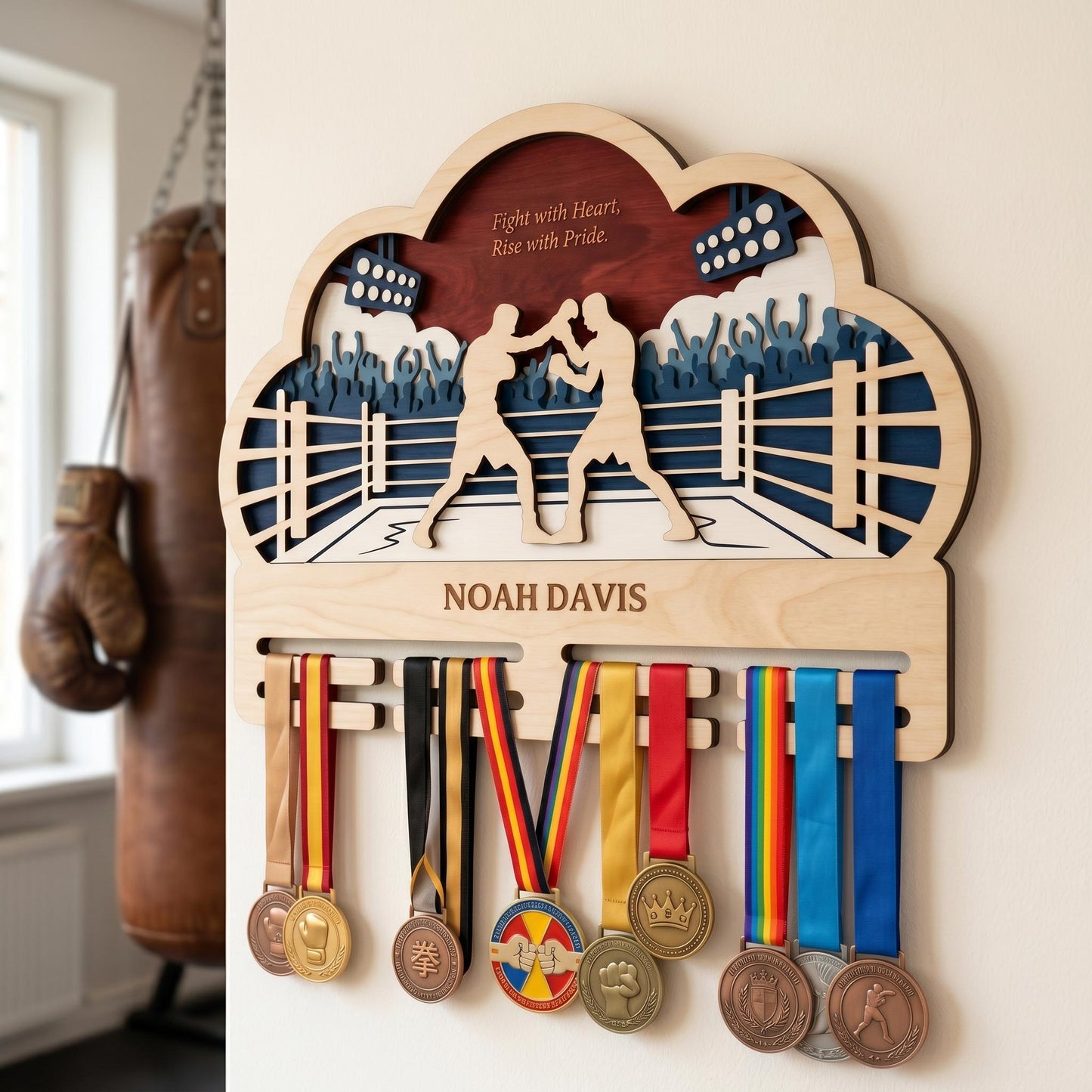 Boxing Medal Holder Personalized – Custom Fighter Medal Display with Name