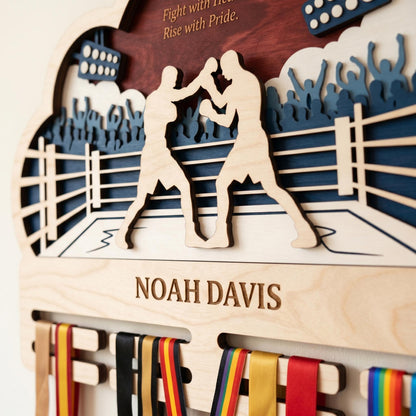 Boxing Medal Holder Personalized – Custom Fighter Medal Display with Name