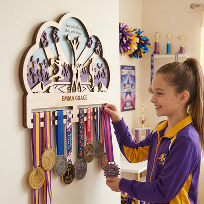 Cheer Medal Holder Personalized – Custom Cheerleader Medal Hanger & Bow Holder