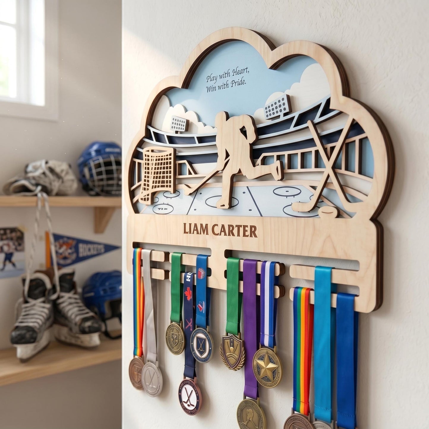 Hockey Medal Holder Personalized – Ice Hockey Medal Hanger with Name