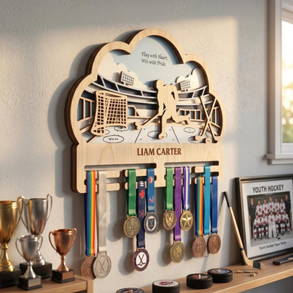 Hockey Medal Holder Personalized – Ice Hockey Medal Hanger with Name