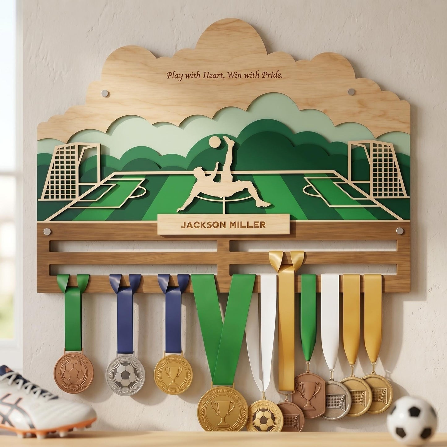 Soccer Medal Holder Personalized – Custom Football Medal Hanger with Name