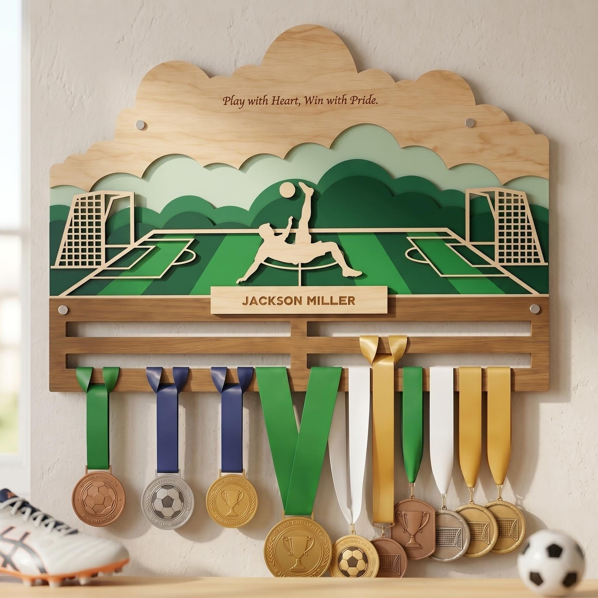 Soccer Medal Holder Personalized – Custom Football Medal Hanger with Name