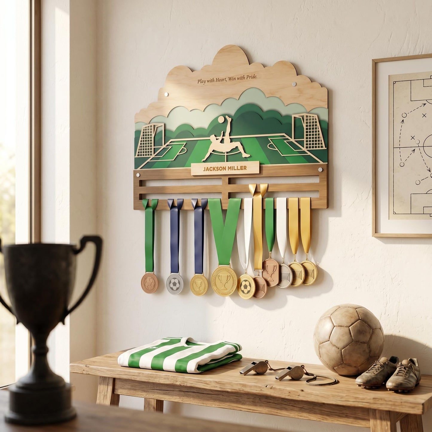 Soccer Medal Holder Personalized – Custom Football Medal Hanger with Name