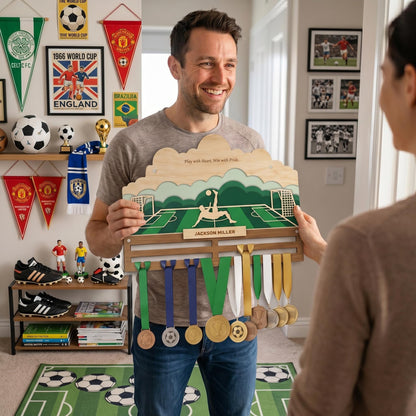 Soccer Medal Holder Personalized – Custom Football Medal Hanger with Name