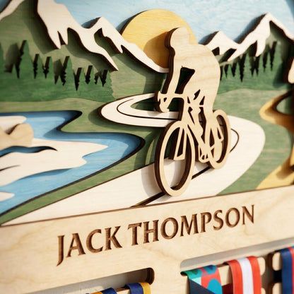 Personalized Triathlon Medal Holder – Swim Bike Run Medal Display