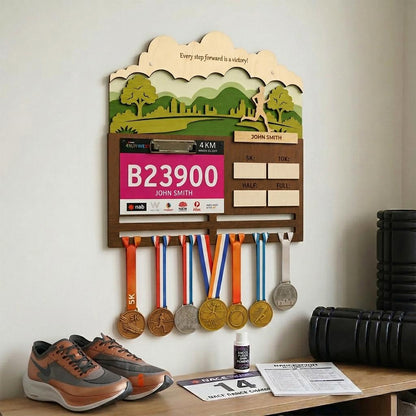 Urban Runner Medal Holder with Race Bib Display – Downtown City Marathon Medal Hanger