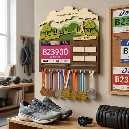 Urban Runner Medal Holder with Race Bib Display – Downtown City Marathon Medal Hanger