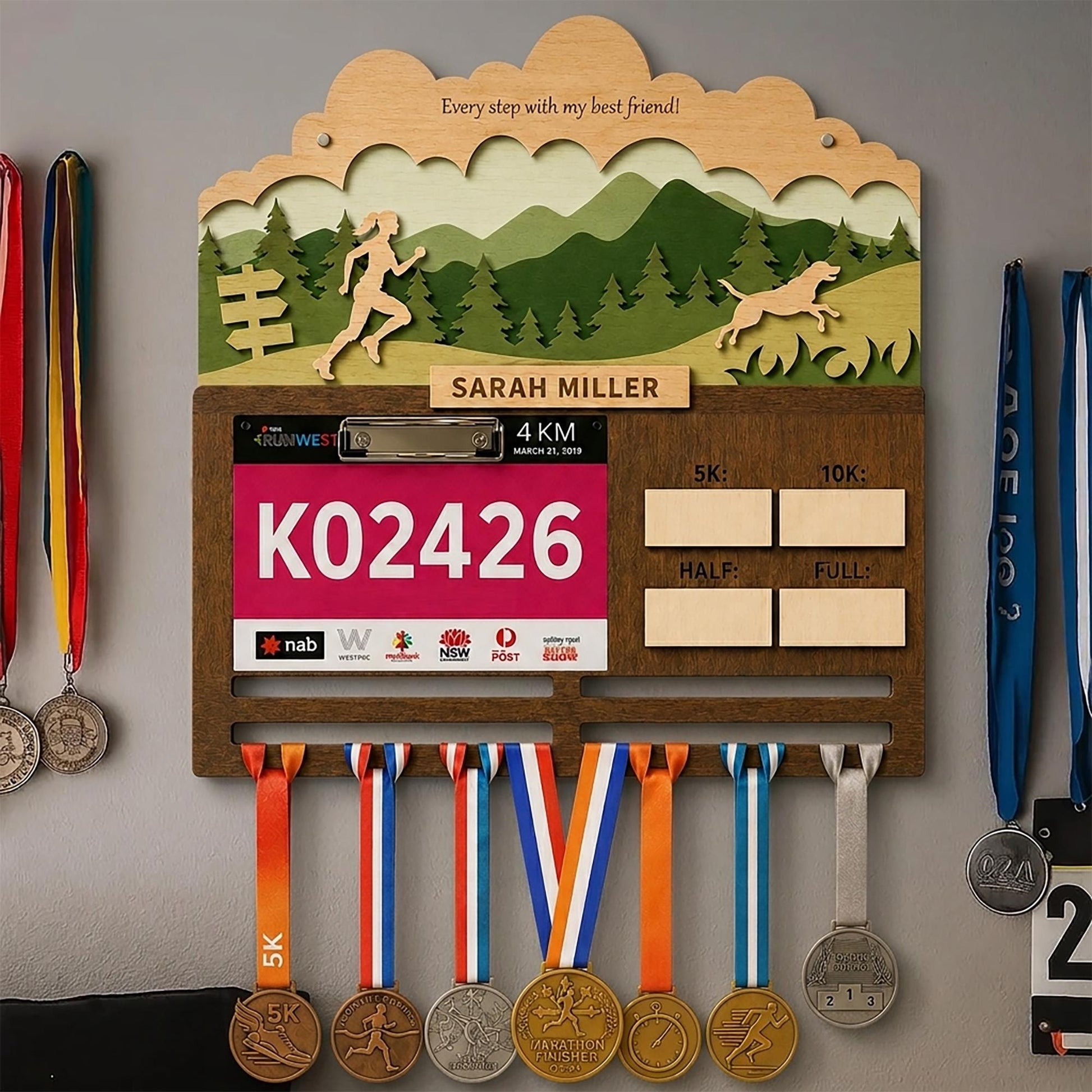 Running with Dog Medal Holder – Race Bib Display & Race Tracker