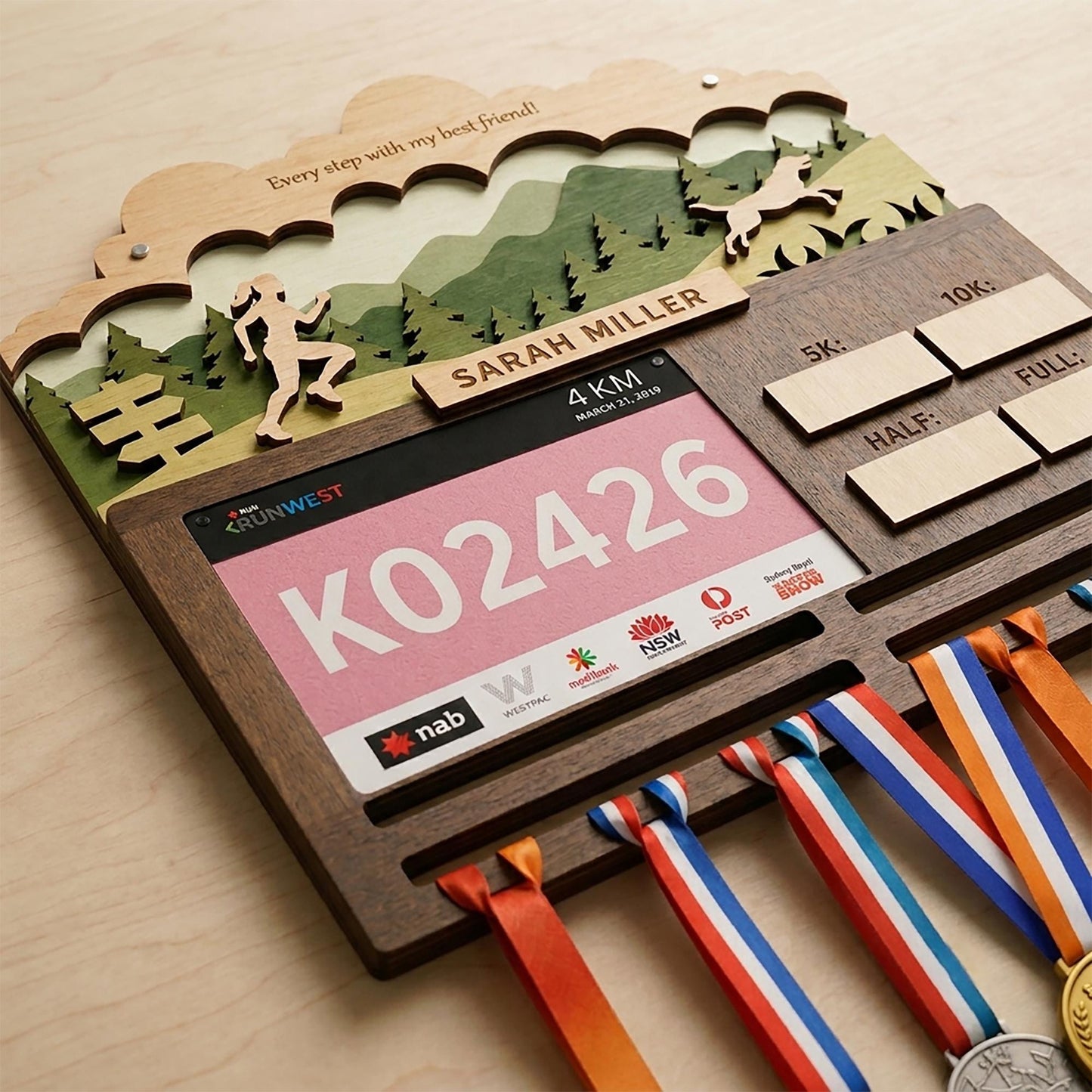 Running with Dog Medal Holder – Race Bib Display & Race Tracker