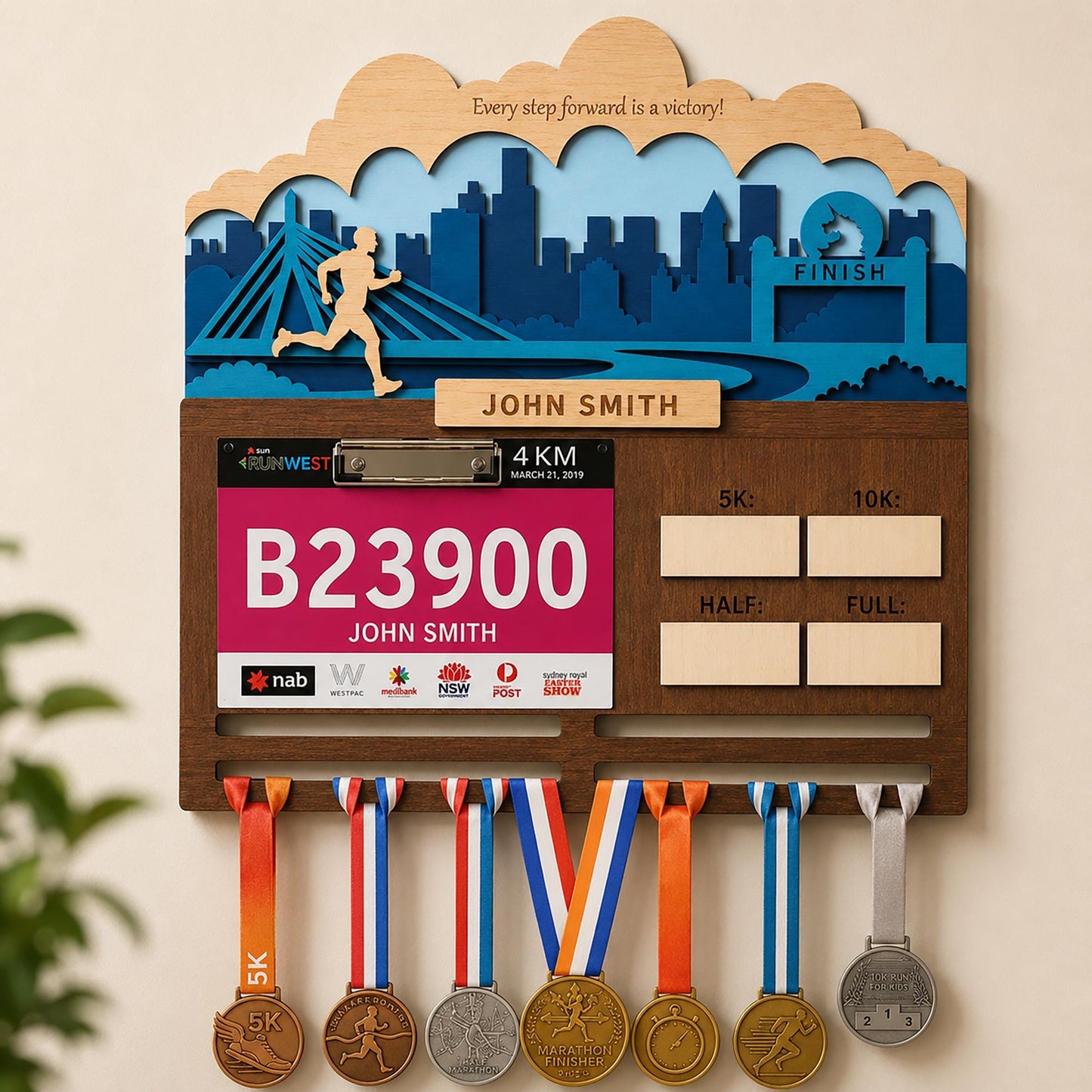 Boston 26.2 Runner Medal Holder – Race Bib Display & PR Tracker