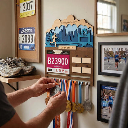 Boston 26.2 Runner Medal Holder – Race Bib Display & PR Tracker