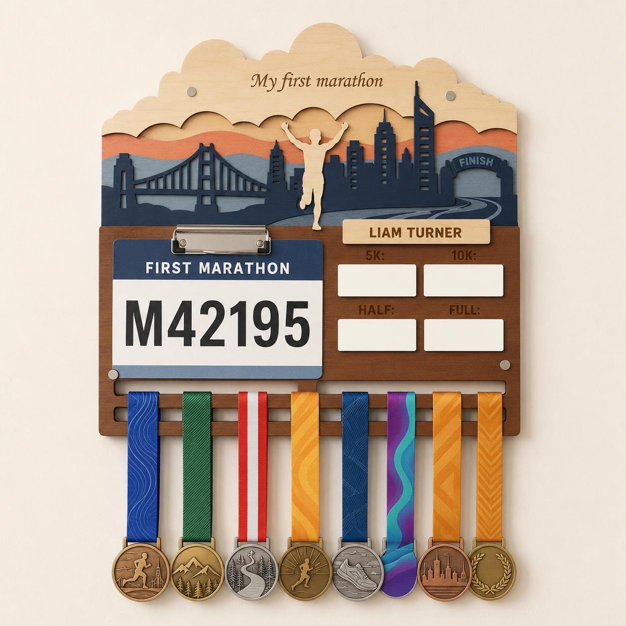 First Marathon Medal Hanger Personalized – My First 26.2 Race Bib Display & Tracker
