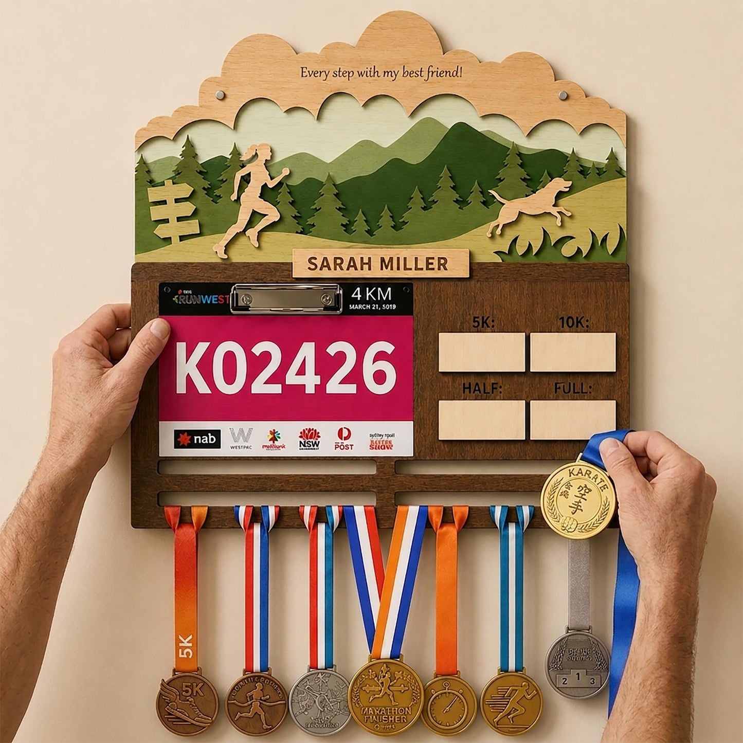 Running with Dog Medal Holder – Race Bib Display & Race Tracker
