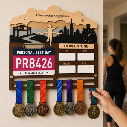 Runner Icon Medal Holder Personalized – Custom Male Female Runner Figure Medal Hanger