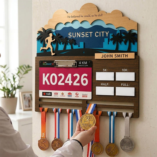 Sunset City Running Medal Hanger – Evening Skyline Race Bib Display