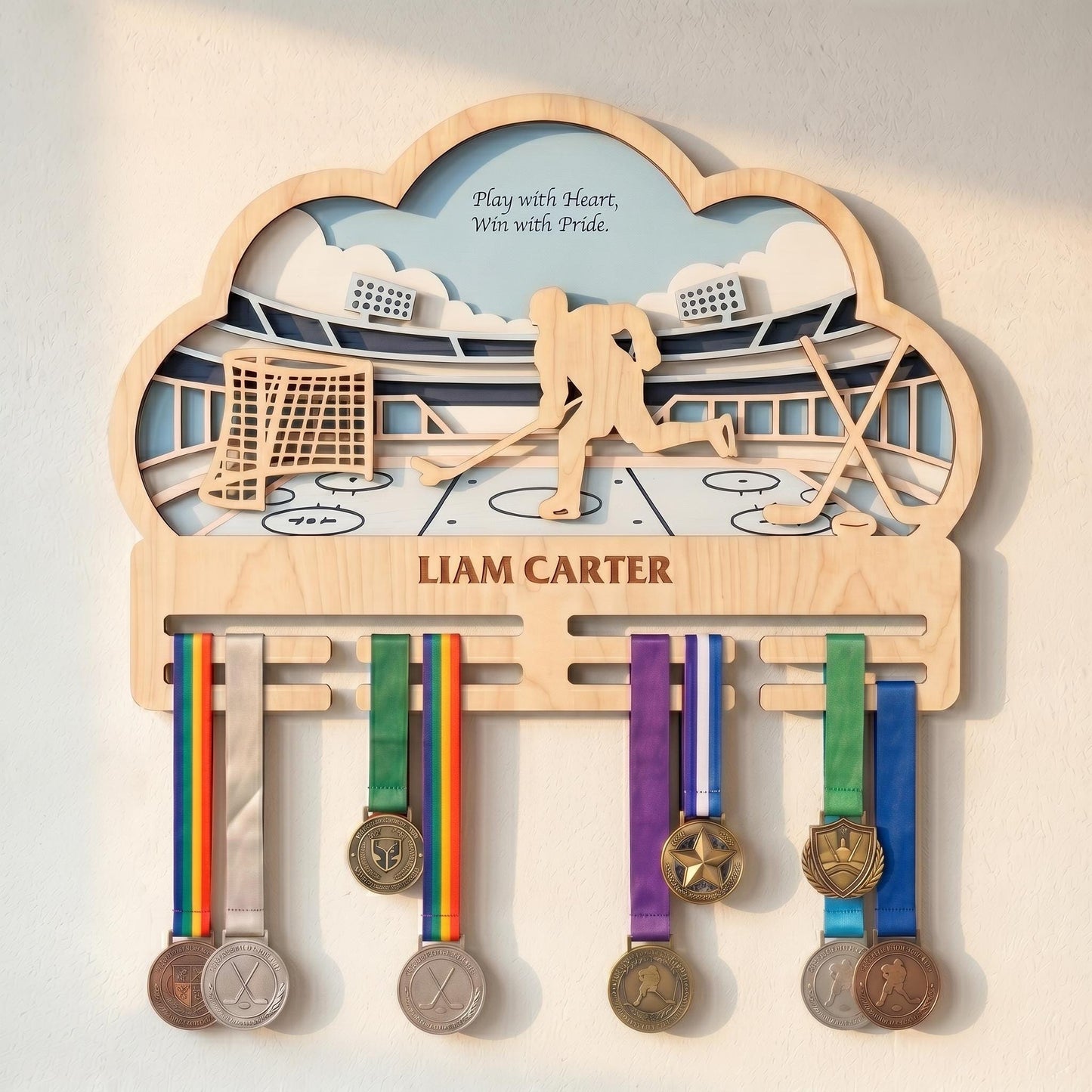 Hockey Medal Holder Personalized – Ice Hockey Medal Hanger with Name
