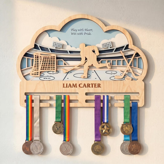 Hockey Medal Holder Personalized – Ice Hockey Medal Hanger with Name