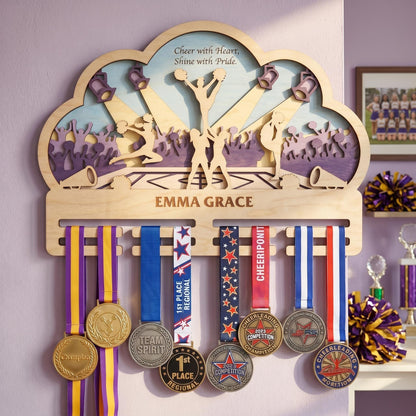 Cheer Medal Holder Personalized – Custom Cheerleader Medal Hanger & Bow Holder