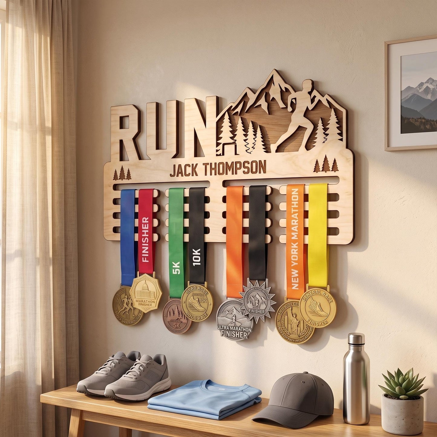 Rustic Wood Running Medal Hanger – Personalized Race Medal Display