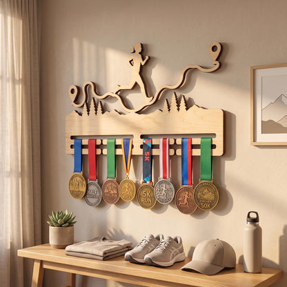 Compact Running Medal Hanger – Small Wood Runner Medal Display