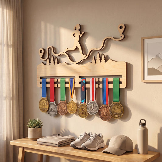 Compact Running Medal Hanger – Small Wood Runner Medal Display